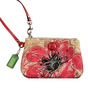 Coach Poppy Tan/Coral Wristlet